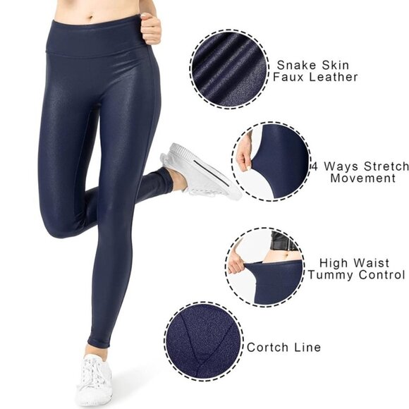 Retro Gong Faux Leather Leggings Stretch High Waisted Pleather - Picture 6 of 8